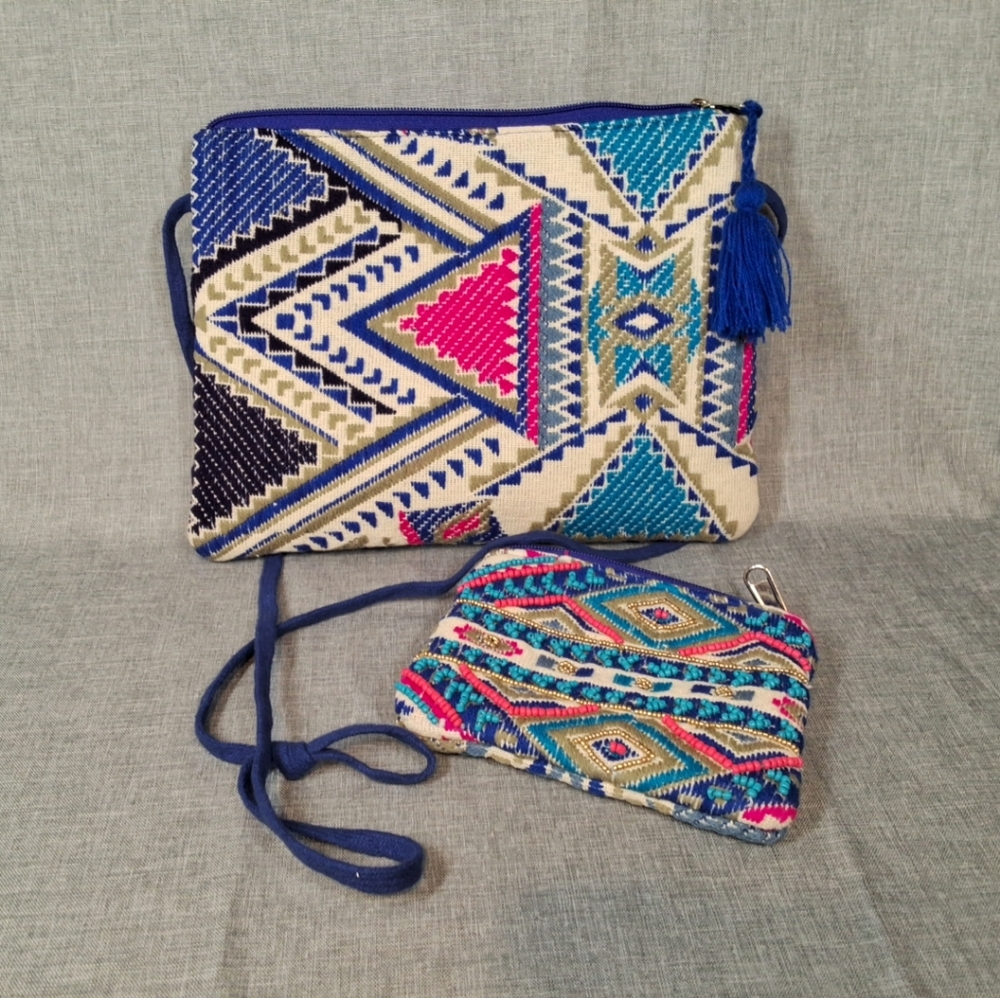 America & Beyond Southwest Inspired Boho Crossbody and Beaded Pouch Set Nw/oT